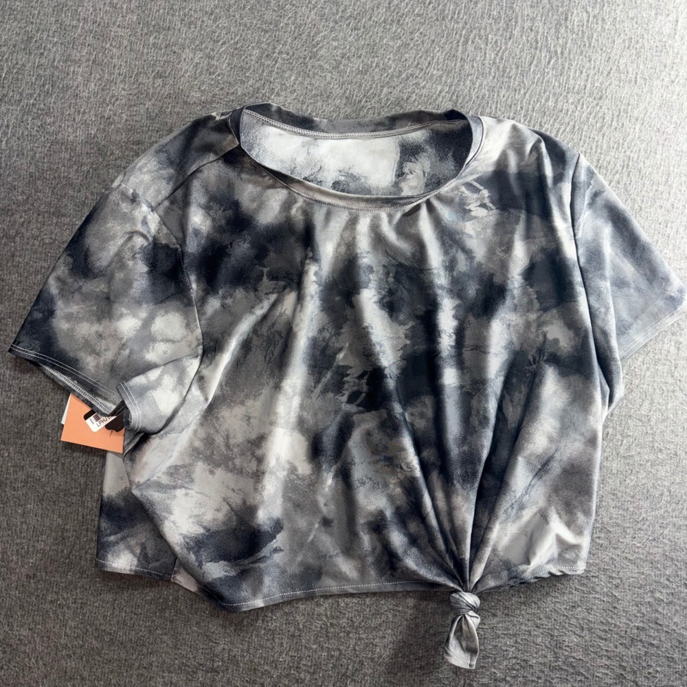 Shade & Shore Womens Black Tie Dye Smoothing Tie Front Crop Top M 8-10 NWT